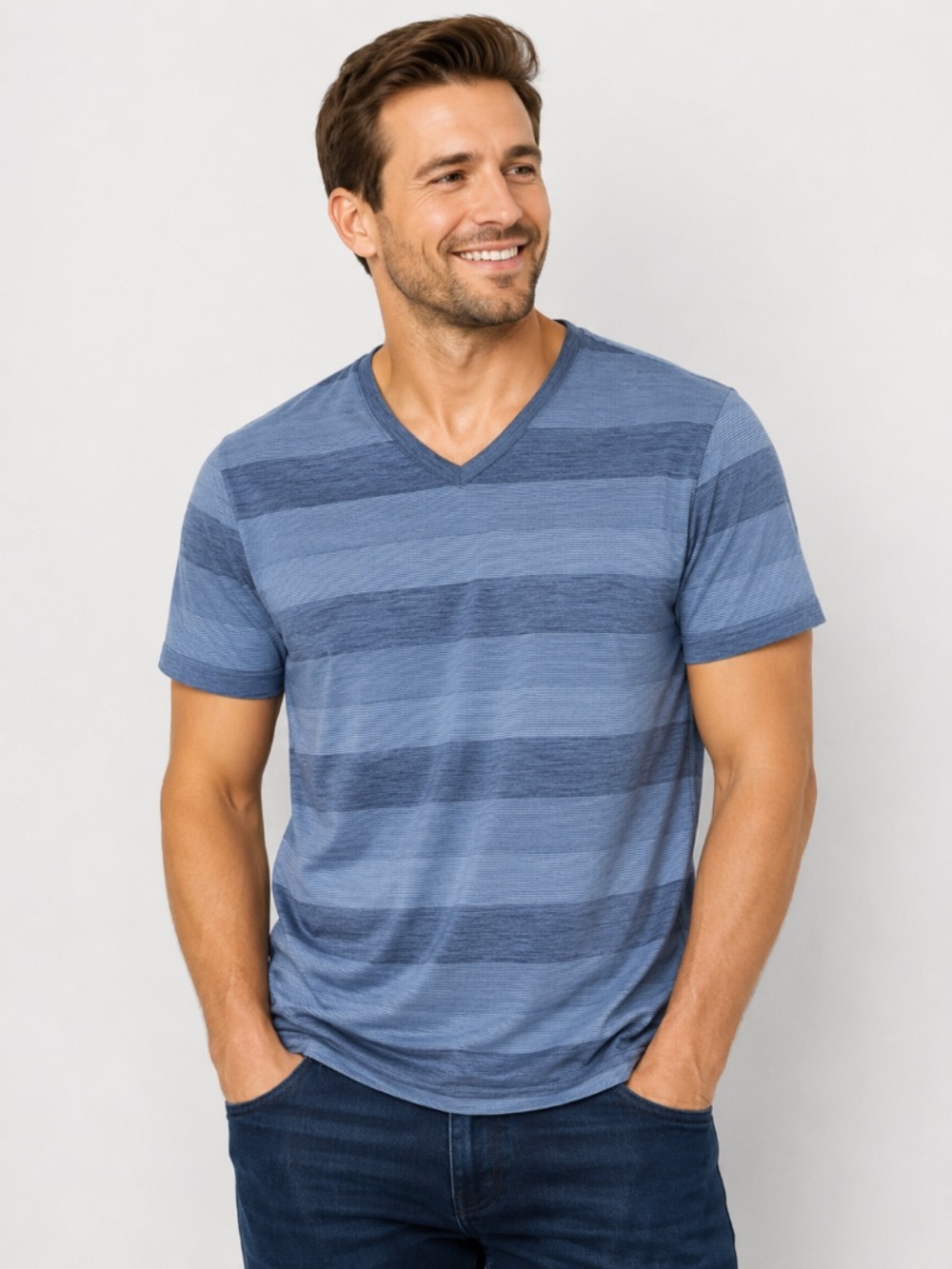 Alfani Men's T-Shirt XL Blue Small Striped Short Sleeve Cotton - Slim Fit